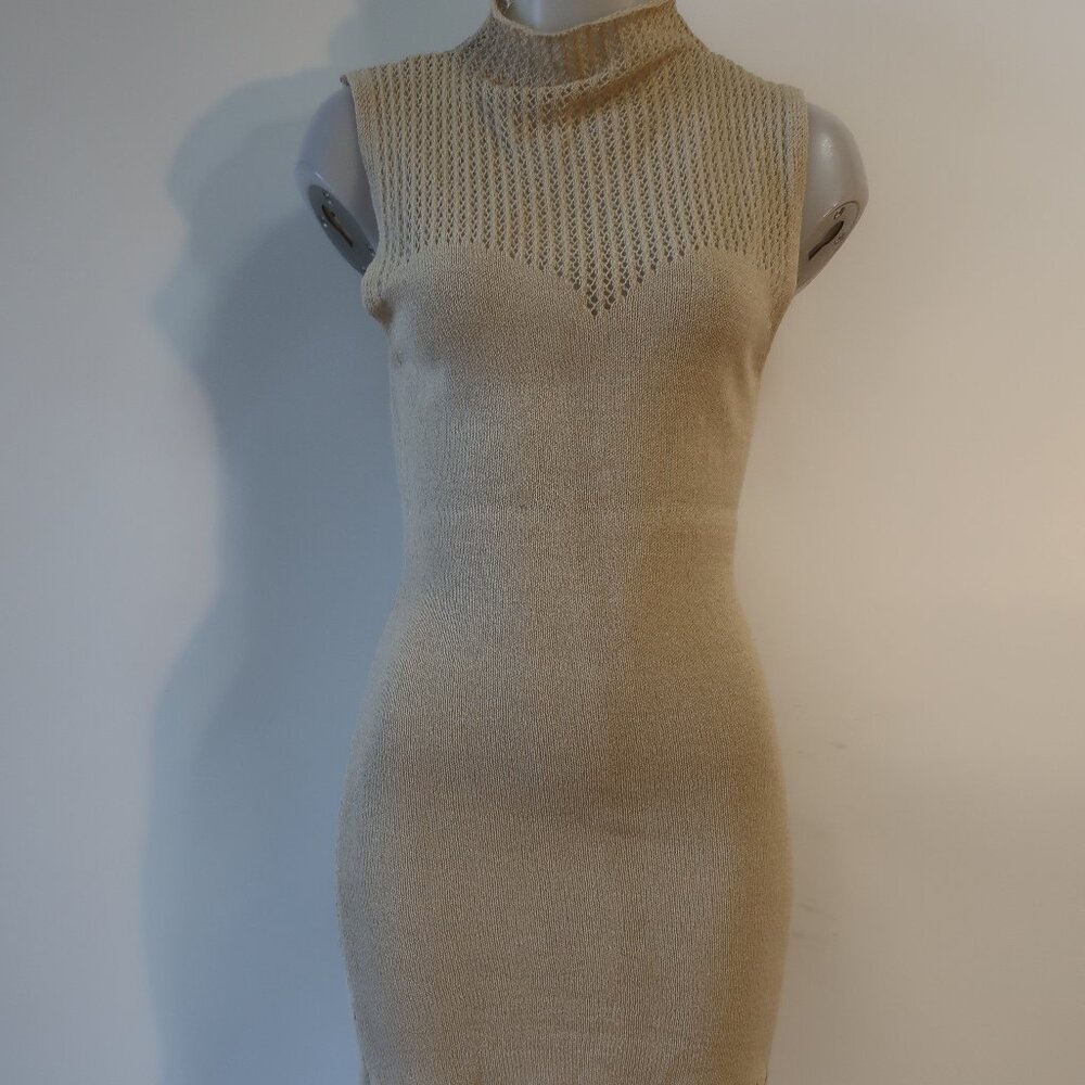Womens Seashell Beige Semi Open Knit Tank Dress L